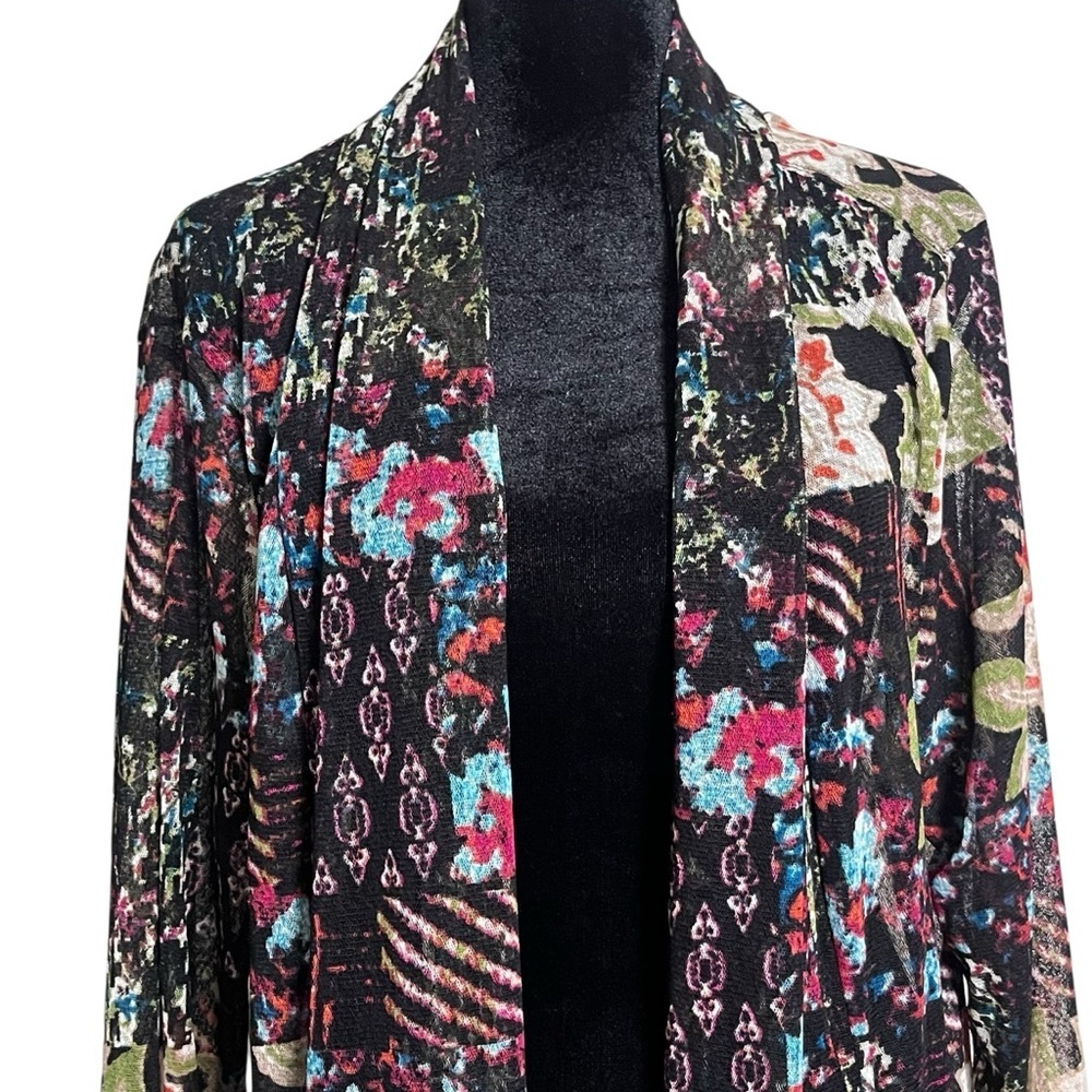 All Miles Patchwork Floral Semi Sheer Mesh Open Front Duster Cardigan XL - Picture 2 of 10
